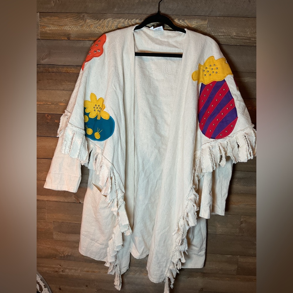 RARE Vintage Alfredo’s Wife Long Duster Sweater Jacket Cactus Appliqué Large